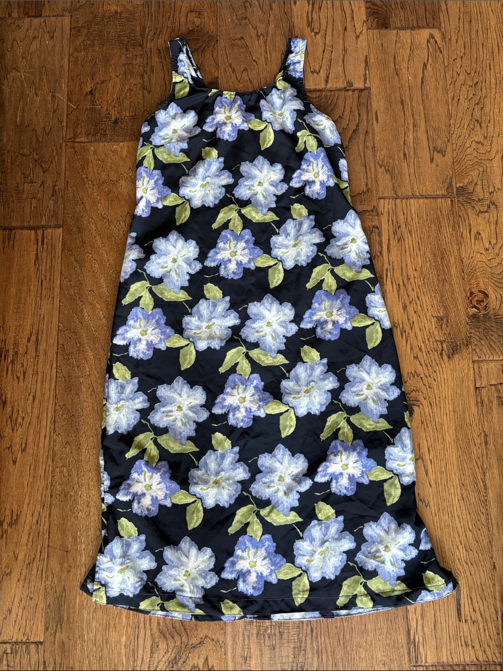Floral Black & Blue Sleeveless Midi Dress